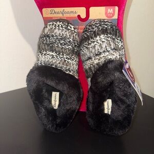 Dearfoams Black and White Knit Slippers